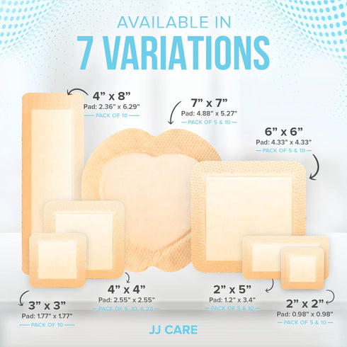 Silicone Foam Dressing, 2x5 Silicone Bandages for Wounds, Absorbent Foam Dressing with Adhesive Border, Medical Bandage with Showerproof Adhesive