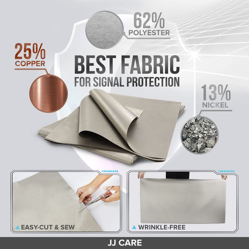 JJ CARE Faraday Fabric (44" x 39" Faraday Cloth + 24" x 1" Long Faraday Tape + Instructions)