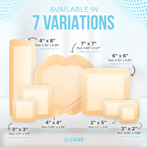 JJ CARE Silicone Foam Dressing 6x6 Inch - (Pack of 5, 10)