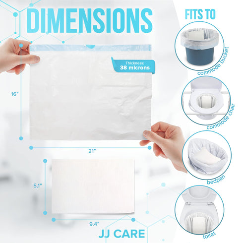JJ CARE Commode Liners for Bedside Toilet Chair Bucket with Absorbent Pads (Pack of 30, 90)