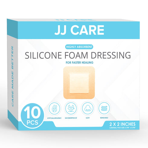 Silicone Foam Dressing, 2x2 Silicone Bandages for Wounds, Absorbent Foam Dressing with Adhesive Border, Medical Bandage with Showerproof Adhesive