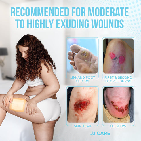 JJ CARE Silicone Foam Dressing 6x6 Inch - (Pack of 5, 10)