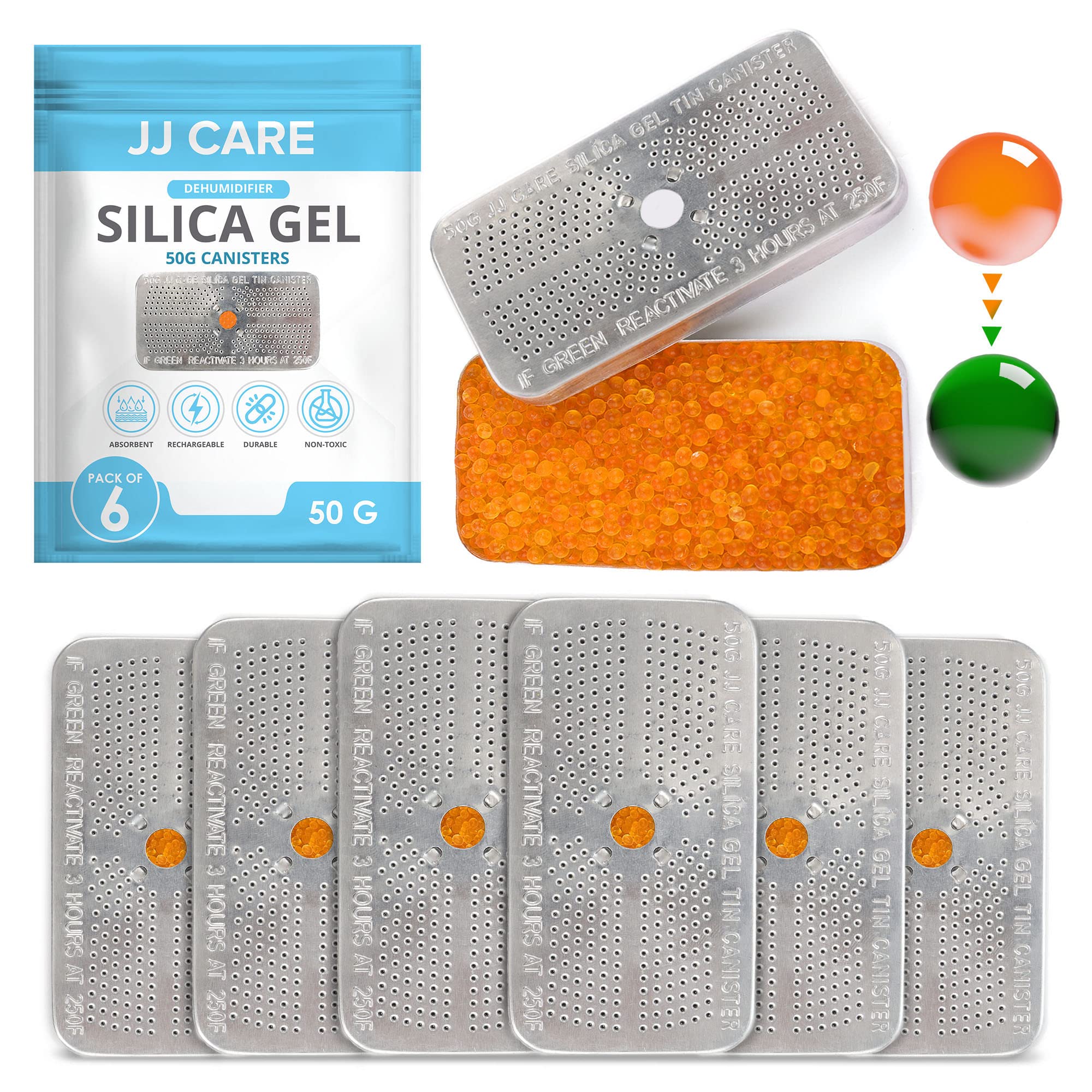 JJ CARE Silica Gel Canister, 50g [Pack of 6] - Orange Indicating Recha – JJ  CARE USA