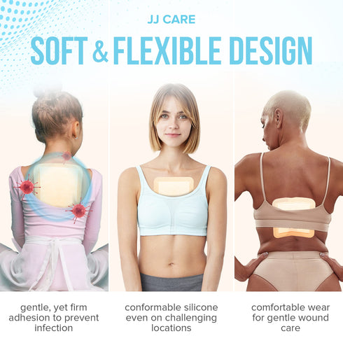 JJ CARE Silicone Foam Dressing 6x6 Inch - (Pack of 5, 10)