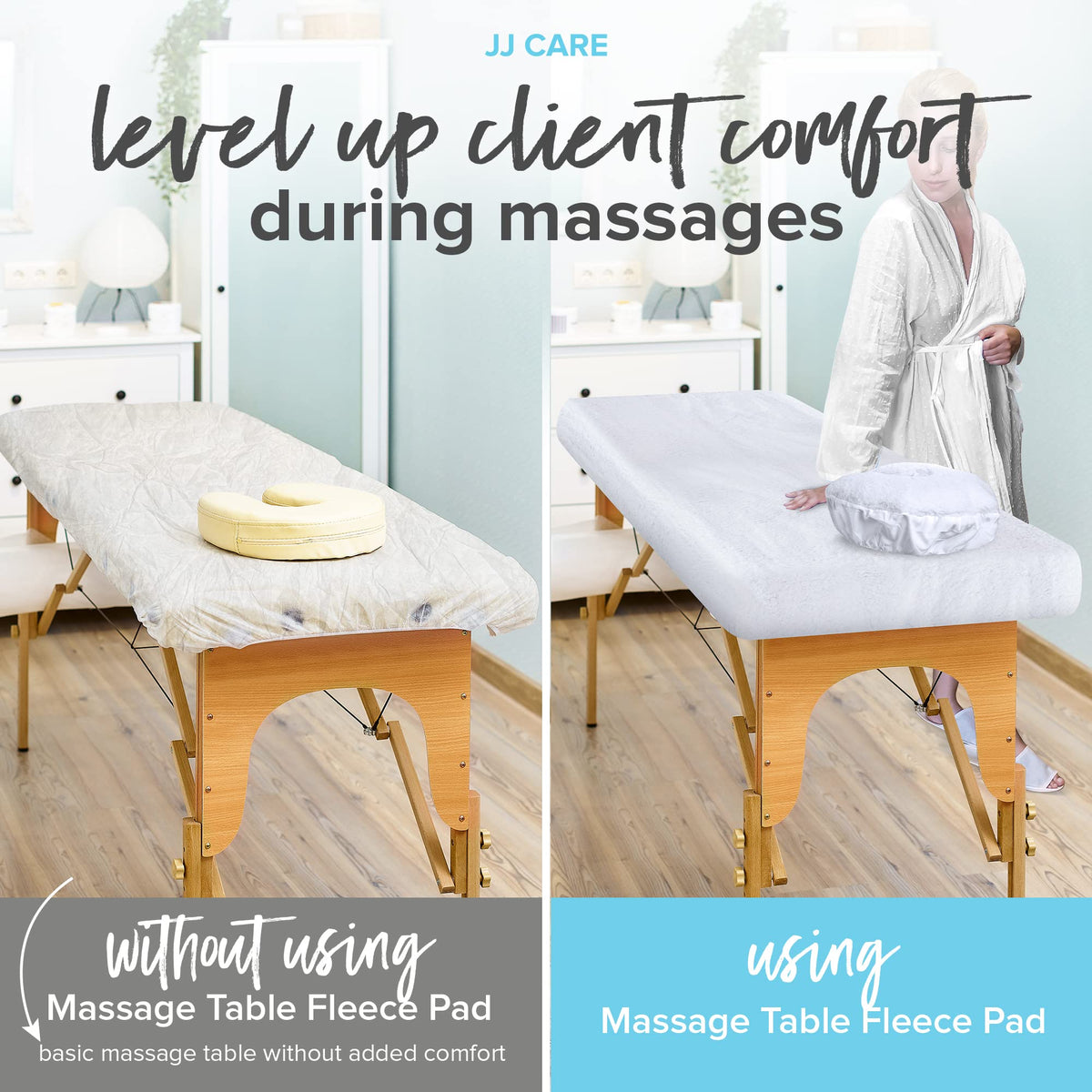 JJ CARE Premium Massage Table Fleece Pad Set - with Elastic Bands, Deluxe  Fleece Massage Table Cover Wrap Around Sheets Set