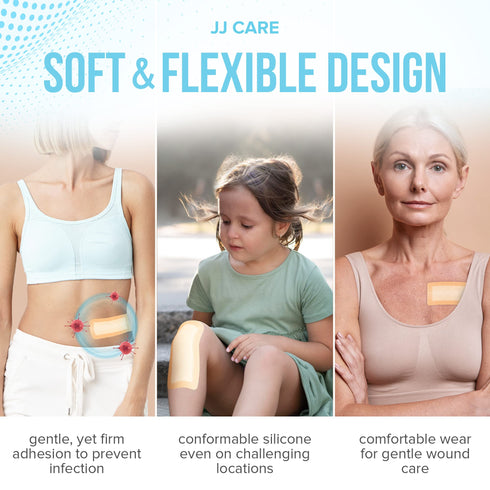 Silicone Foam Dressing, 2x5 Silicone Bandages for Wounds, Absorbent Foam Dressing with Adhesive Border, Medical Bandage with Showerproof Adhesive