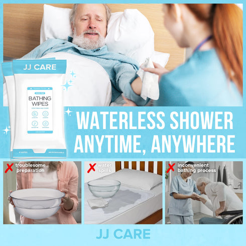 JJ CARE Shower Wipes For Adults No Rinse (Pack of 10, 40)