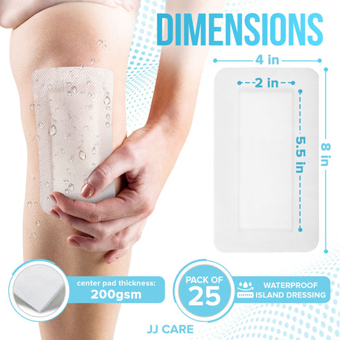 Waterproof Adhesive Island Dressing 4" x 8", Sterile Wound Dressing, Breathable Bordered Gauze Pads, Latex Free, Individually Wrapped Composite Dressing