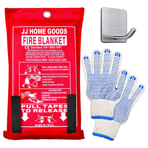 Emergency Fire Blanket 1 Blanket + Gloves + Hook